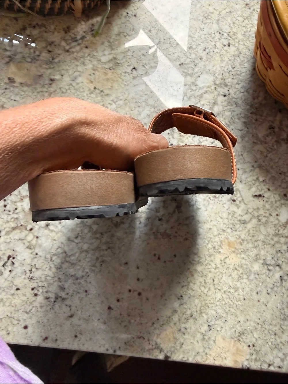 Women’s Brown Embossed Leather Double-Buckle Sandals Estimated Size 7.5/8